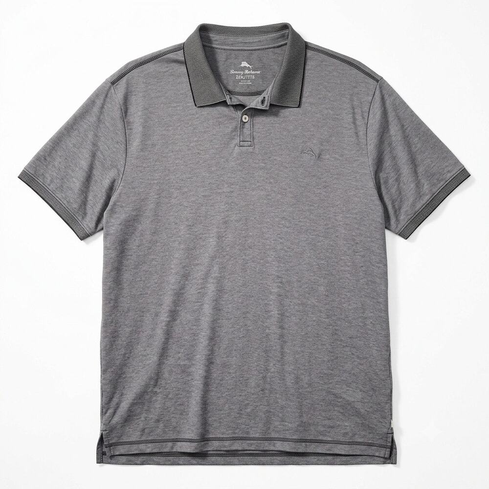 Tommy Bahama Supima Cotton Pique Polo Shirt Gray Black Vacation Mens XXXL 3XL